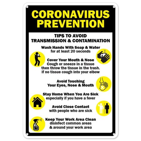 SIGNMISSION PSA, Coronavirus Prevention Tips To Avoid Transmission, 14in X 10in Rigid Plastic, NS-P-1014-25554 OS-NS-P-1014-25554